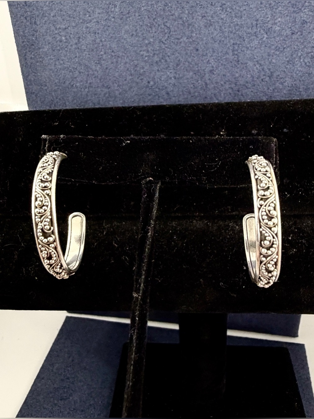 LOIS HILL Sterling Silver Filigree Scroll Bali 1.25” Hoop Post Earrings